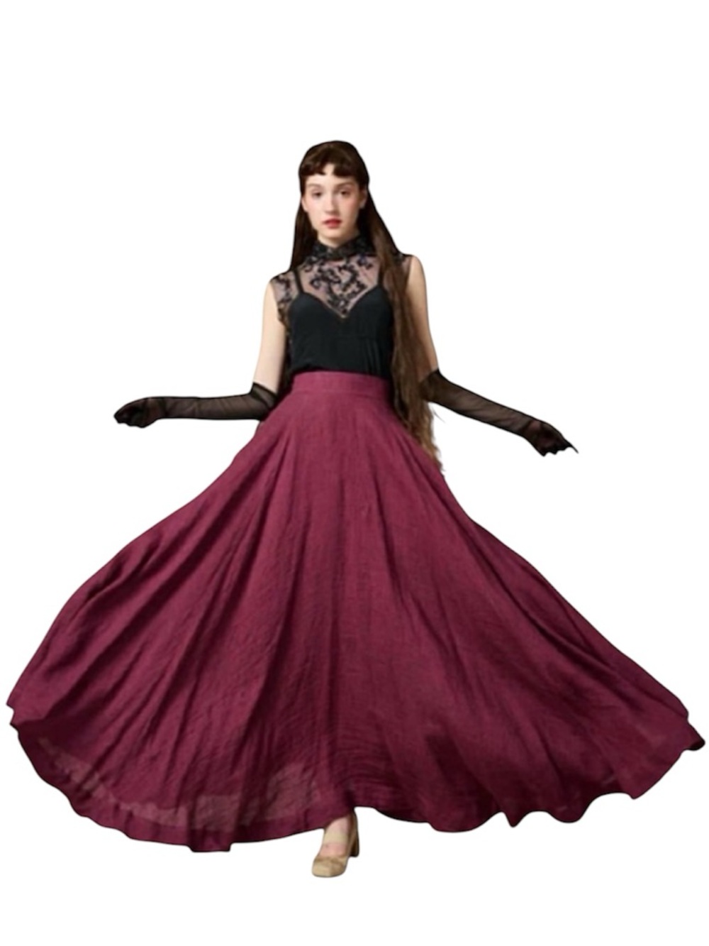 Cherry 22 Maxi Linen Skirt - Plum